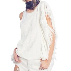 Free People Ivory Treat Me Tender Textured Fringe Top Shirt size Medium